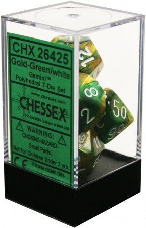 D7-Die Set Dice Gemini Polyhedral Gold-Green/White