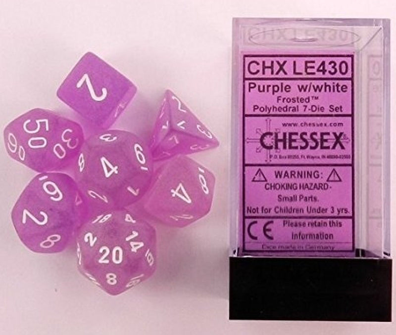 D7-Die Set Dice Frosted Polyhedral Purple/White