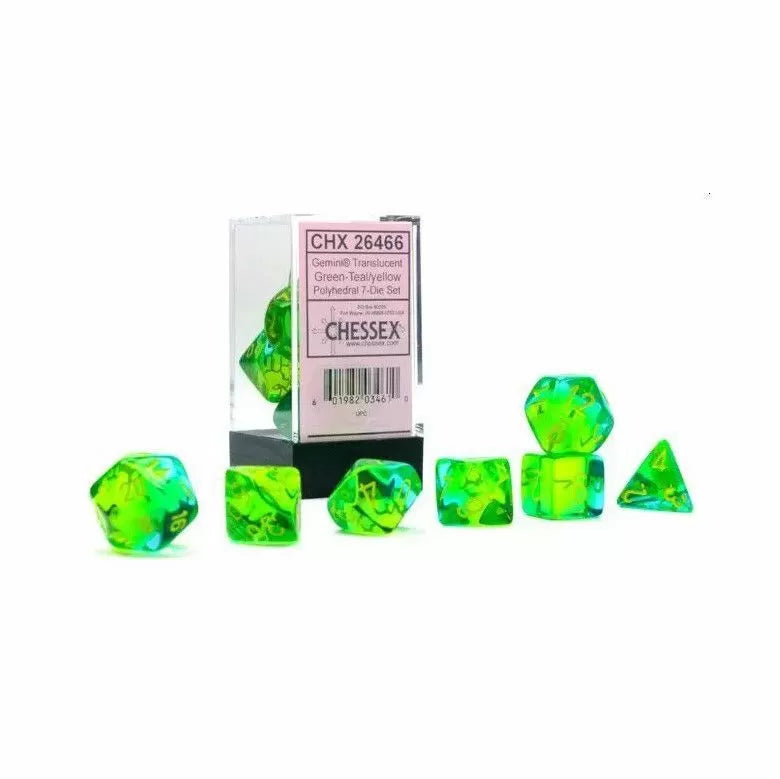 Gemini Translucent Green-Teal/yellow Luminary 7-Die Set