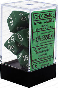 D7-Die Set Dice Opaque Polyhedral Green/White